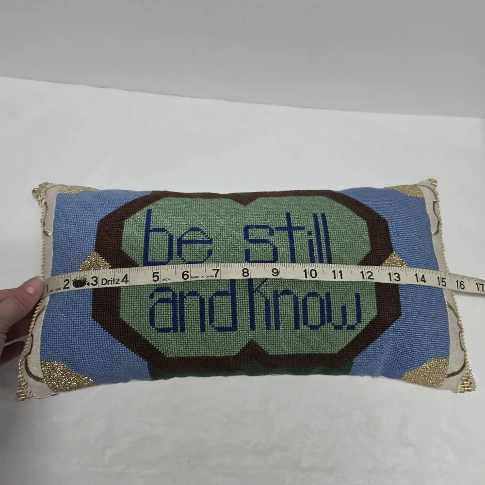 'Be Still And Know' Needlepoint Throw Pillow Beads Embellished Boho Cottagecore